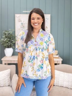 Floral Print Bubble Sleeve Top | S-L -Discount Divas Shop 703196338455b2321294e469344eb005