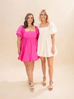 Solid Babydoll Short Dress With Bubble Skirt Detail | S-L