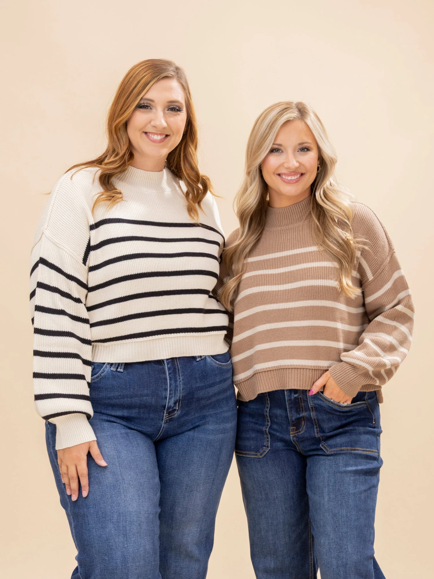 Stripe Mock Neck Drop Shoulder Knit Sweater | S-L 2 Stripe Mock Neck Drop Shoulder Knit Sweater | S-L - Image 2