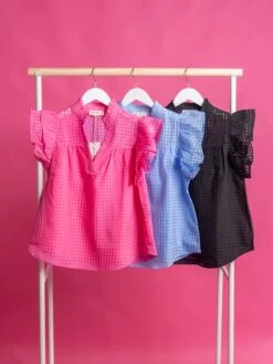 Checkered Organza Ruffled Sleeve Blouse | S - L