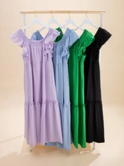 Ruffled Flutter Sleeve Square Neck Textured Tiered Midi Dress | S-XL