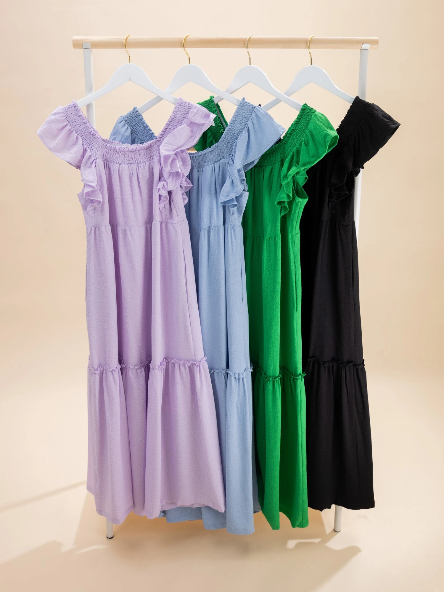 Ruffled Flutter Sleeve Square Neck Textured Tiered Midi Dress | S-XL 1 Ruffled Flutter Sleeve Square Neck Textured Tiered Midi Dress | S-XL