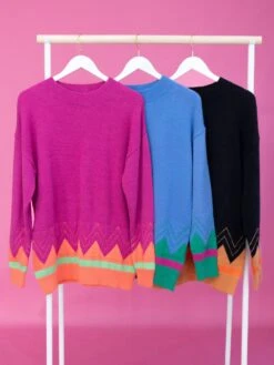 Multicolor Pattern Long Sleeve Knitted Sweater | S-L