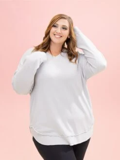 Lived In V Neck Rounded Hem Sweatshirt W/ Pockets By DD Design | S-3XL -Discount Divas Shop 7225433a3d6f6c3bc385efbffc722c51