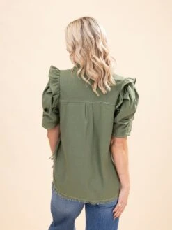 Ruffled Gathered Sleeve Linen Button Up Shirt Top | S-L Summer Concert 23 Ruffled Gathered Sleeve Linen Button Up Shirt Top | S-L Summer Concert -Discount Divas Shop 7271db3f52351fd343bcb997a8d2b199