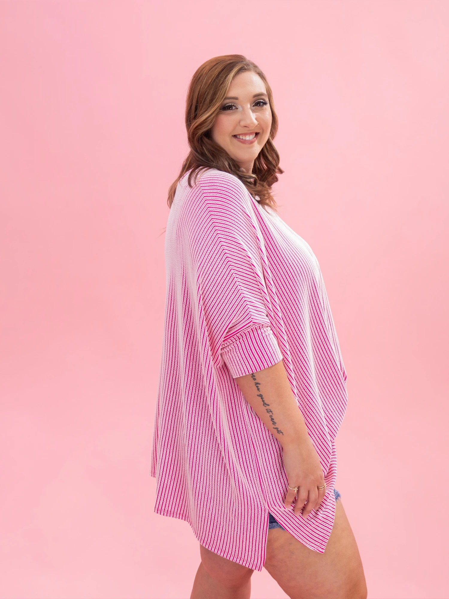 White Stripe Easy Fit 3/4 Sleeve Top By DD Design | Reg-Plus 9 White Stripe Easy Fit 3/4 Sleeve Top By DD Design | Reg-Plus - Image 9