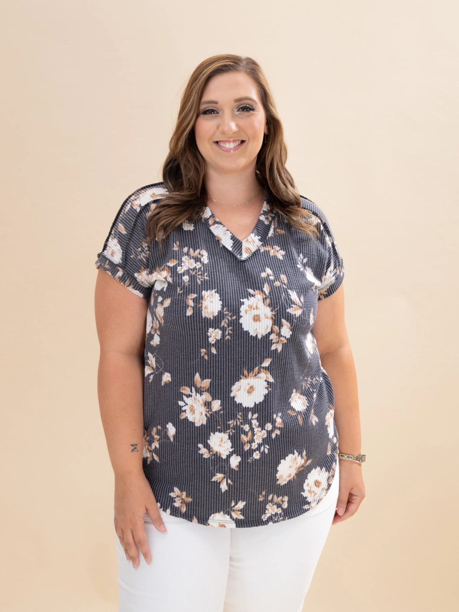 Raised Rib Dolman Short Sleeve Floral Print Top | S-3XL 6 Raised Rib Dolman Short Sleeve Floral Print Top | S-3XL - Image 6