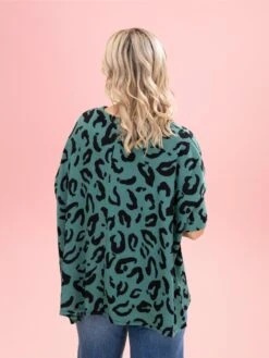 Raised Rib Green Leopard Easy Fit 3/4 Sleeve Top By DD Design | Reg-Plus -Discount Divas Shop 73876049082a19e366bdbb8a4dac7f45