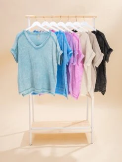 Zenana Acid Washed Double Gauze Short Sleeve Shirt | S-3X -Discount Divas Shop 74159eff2ad93772b75f02ae791f83f0