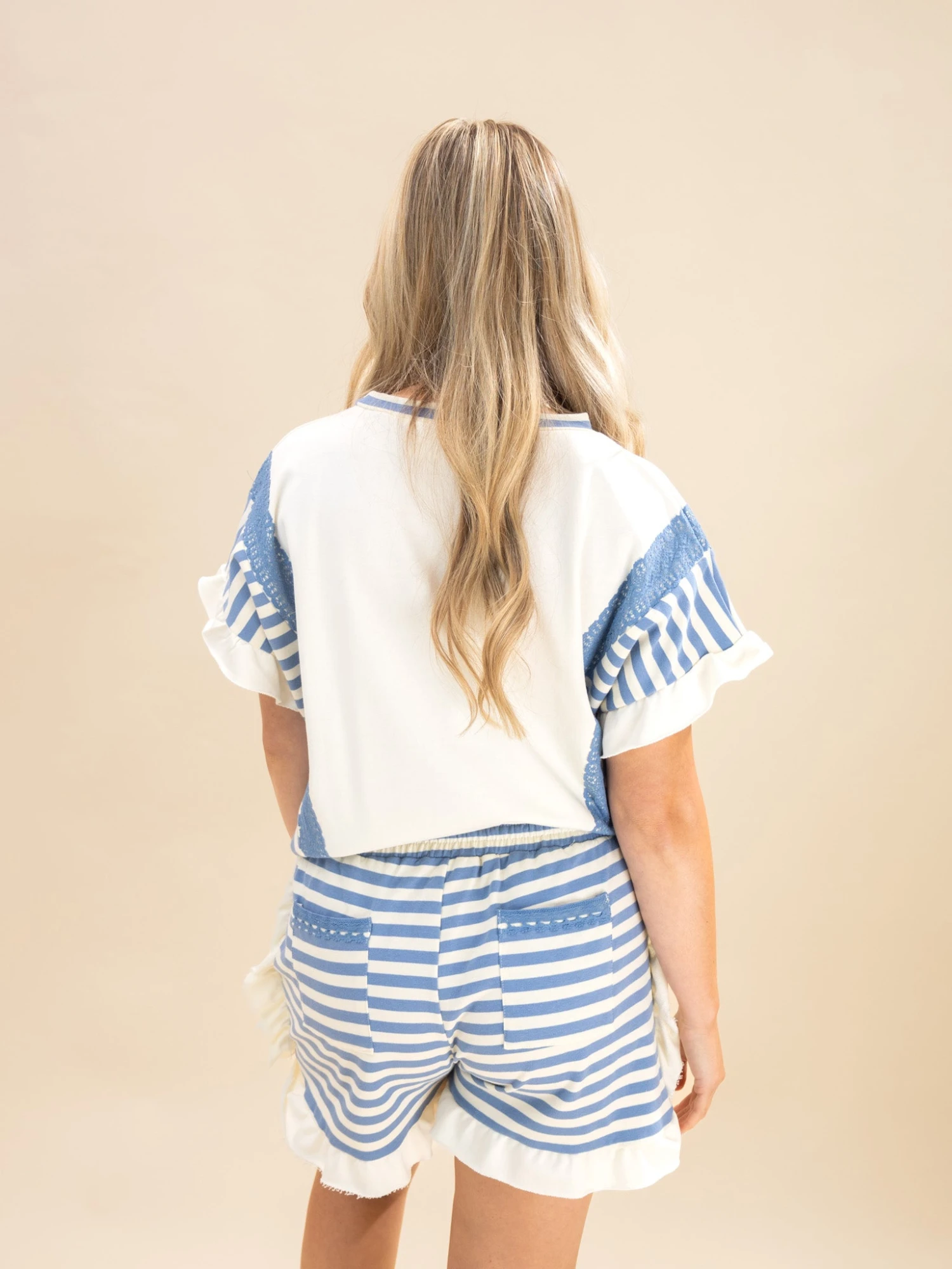 Stripe French Terry Ruffled Detail Shorts | S-L Pair W/ Sku62802 4 Stripe French Terry Ruffled Detail Shorts | S-L Pair W/ Sku62802 - Image 4