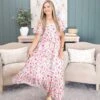 Floral Puff Sleeve Square Neck Empire Waist Tiered Maxi Dress | S-XL