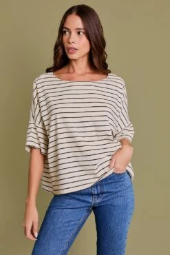 Short Sleeve Boat Neck Stripe Top | S - L Gilli