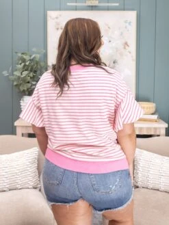 Contrast Detail Striped Ruffle Short Sleeve Top | S-XL -Discount Divas Shop 7595a794ffac6a67d360497711e7e591