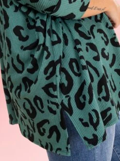 Raised Rib Green Leopard Easy Fit 3/4 Sleeve Top By DD Design | Reg-Plus -Discount Divas Shop 76dd89442204748c56898fcc62da131e