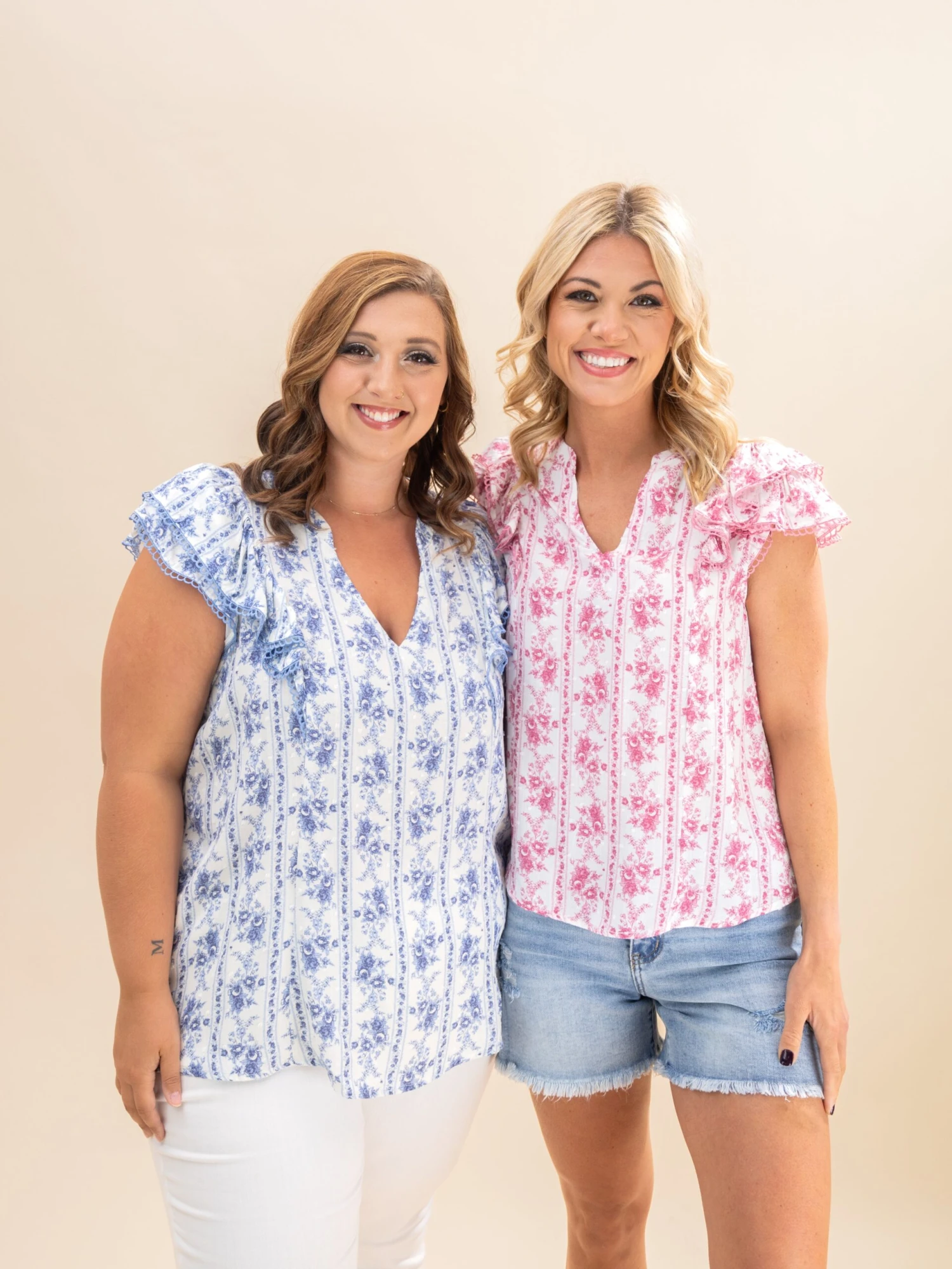 Stripe Floral Split Neck Ruffle Sleeve Top | S-3XL 1 Stripe Floral Split Neck Ruffle Sleeve Top | S-3XL