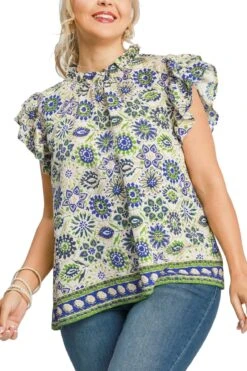 Two Tone Floral Border Print Top | S - 2XL Umgee