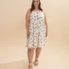 Bow Print Button Detail Tiered Tank Dress | S-3XL