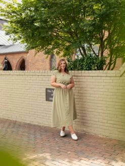 Solid Woven Cap Sleeve Button Down Midi Dress | S-3XL