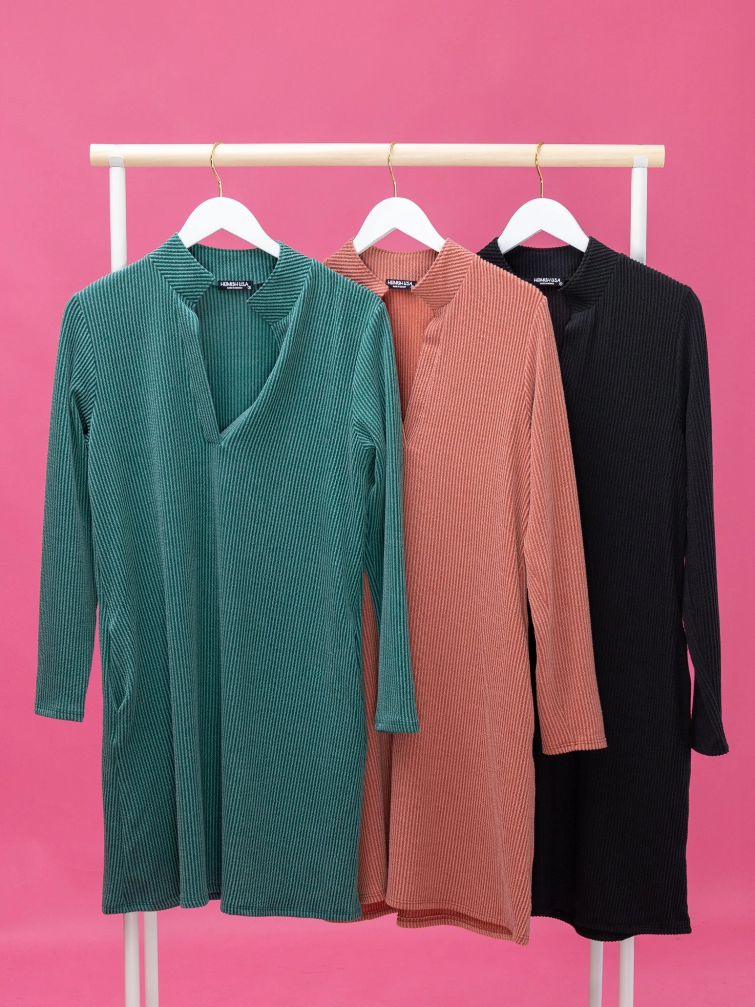 Raised Rib Long Sleeve Mandarin Collar Dress | S - 3X 1 Raised Rib Long Sleeve Mandarin Collar Dress | S - 3X