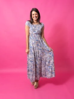 Paisley Print Square Neck Short Sleeve Maxi Dress | S - XL