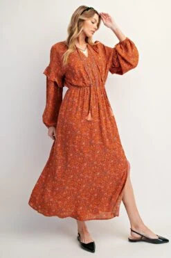 Long Sleeve Floral Print Maxi Dress | S - 3X Easel