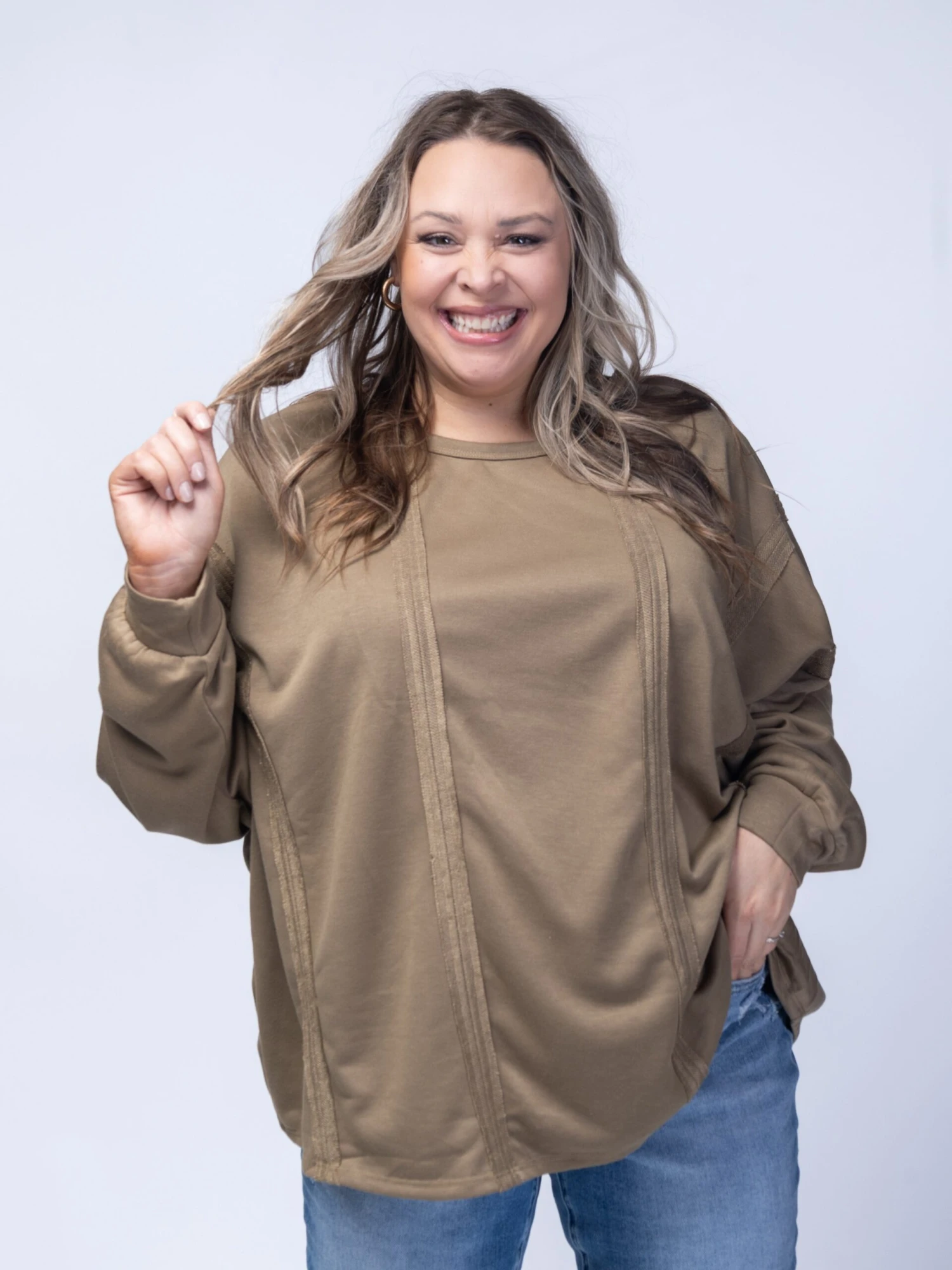 French Terry Long Sleeve Tunic Top W/ Raw Edges | S/M - 2X/3X 3 French Terry Long Sleeve Tunic Top W/ Raw Edges | S/M - 2X/3X - Image 3