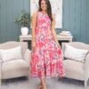 Floral Print Shirred One Shoulder Maxi Dress | S-XL