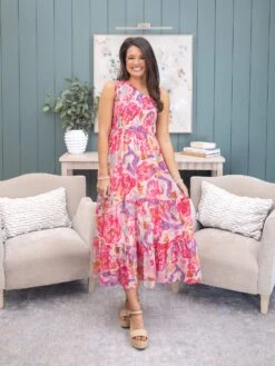 Floral Print Shirred One Shoulder Maxi Dress | S-XL