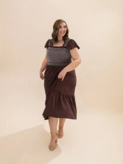 Woven Midi Dress With Embroidery Bodice Smocking | S - 3XL -Discount Divas Shop 7a6df8ffe41af81af0629d826a7b53cc