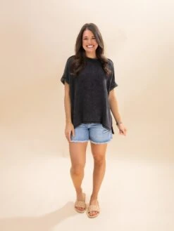 Zenana Acid Wash Round Neck Cuffed Short Sleeve Tee | S-3X -Discount Divas Shop 7b3f45ca87e02731c3a02f458e736989