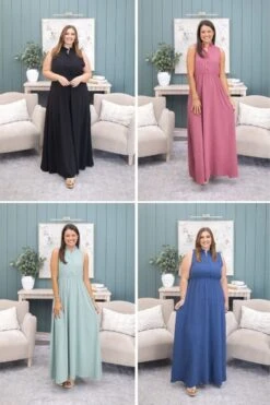 Airflow Sleeveless Ruffle Neck Maxi Dress By DD Design | S-3X