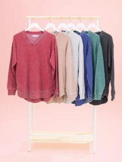 Lived In V Neck Rounded Hem Sweatshirt W/ Pockets By DD Design | S-3XL -Discount Divas Shop 7ba508ca8615a14a7dca159aaae25b2d