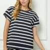 Striped Short Sleeve Lounge Rib Top | S-3XL Set W/SKU52313
