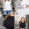 Cotton Blend Striped Sleeve Sweater | S-3XL