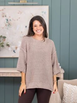 Chunky Knit Oversized Round Neck 3/4 Sleeves Sweater | S/M - 2X/3X -Discount Divas Shop 7caa56df68af522da85bb6f4a85eccb4