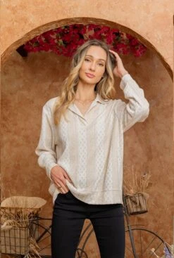 V-Neck Collared Cable Knit Long Sleeve Top | S - 3X Sew In Love