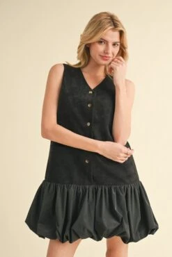 Mixed Fabric Button-up Bubble Dress | S - L Jodifl