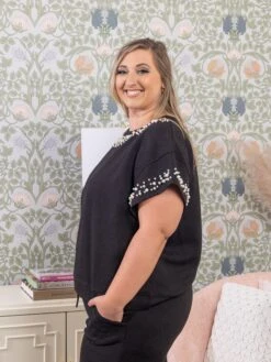 Pearl Detail Textured Short Sleeve Lounge Top | S-3X Set W/ Sku52237 6 Pearl Detail Textured Short Sleeve Lounge Top | S-3X Set W/ Sku52237 -Discount Divas Shop 7f4bf3acfdde346079c6a3583f702284