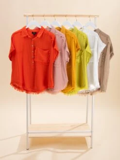 Cotton Gauze Raw Edge Dolman Sleeve Top | S-L