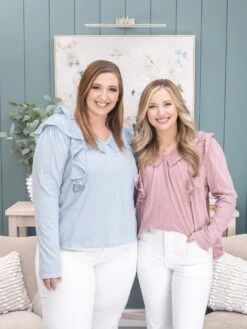 Long Sleeve Mineral Washed Loose Fit Ruffle Top | S-L