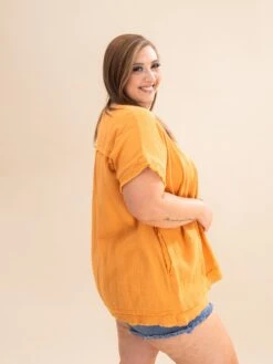 Zenana Gauze Raw Edge Short Sleeve V Neck Babydoll Shirt | S-3X -Discount Divas Shop 817b7878ad20166e44879a61094aa71a