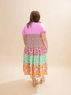 Mixed Print Tiered Midi Dress | S-L -Discount Divas Shop 822cebfb16f8623239cd0705b381aa6c