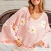 Floral Embroidered Loose Fit Knit Top | S - XL