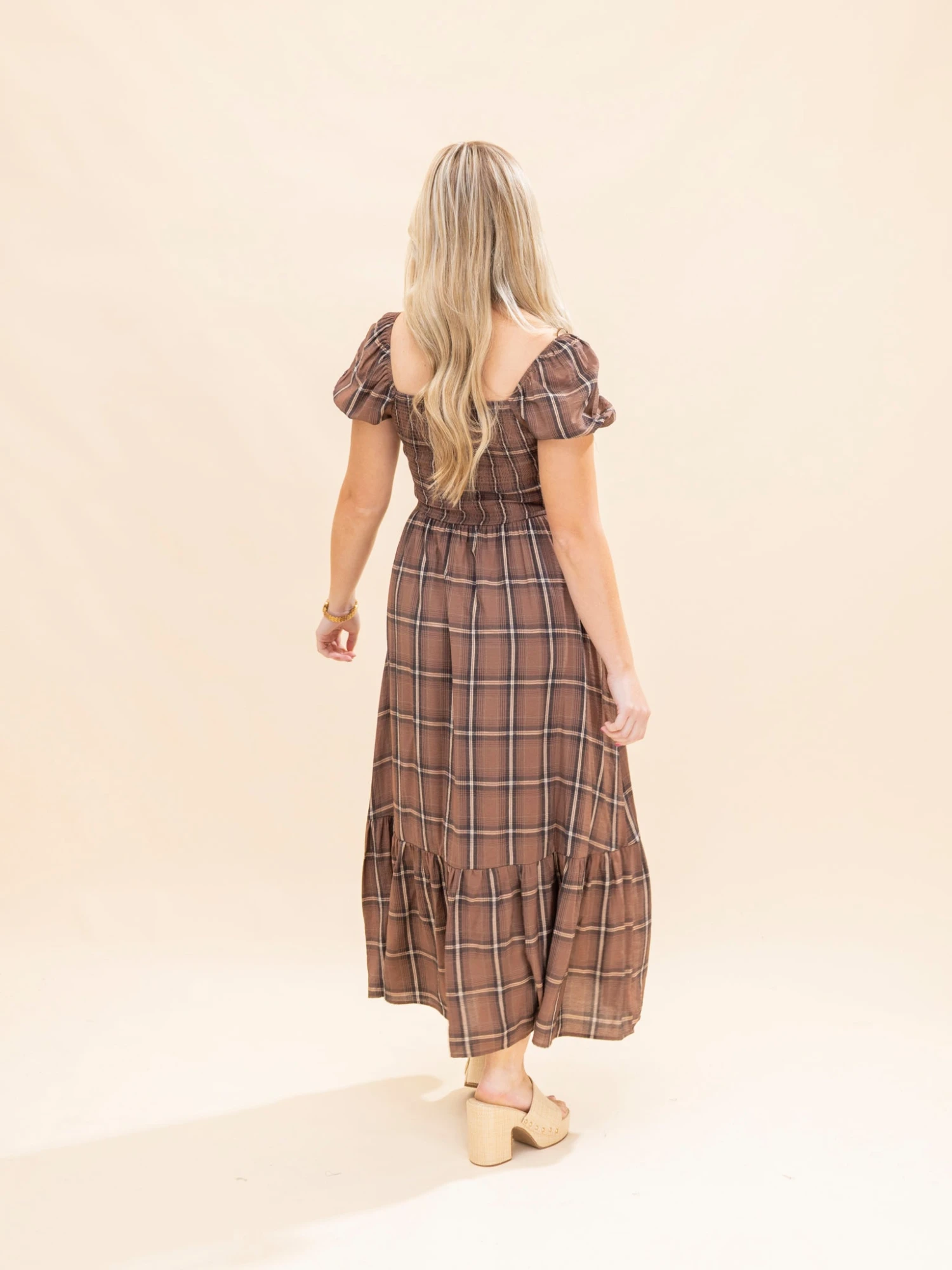Plaid Smocked Puff Sleeve Ruffle Hem Midi Dress | S-L 14 Plaid Smocked Puff Sleeve Ruffle Hem Midi Dress | S-L - Image 14