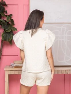 Quilted Jacquard Top W/Short Ruffle Sleeves | S-3XL Set W/sku53183 -Discount Divas Shop 8349d1a2b9306d2e07618cb93d1af9ff