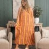 Striped Print Adjustable Maxi Dressw/ Pockets | S - 3X