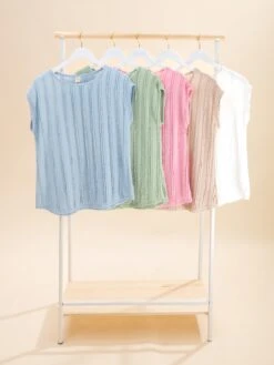 Solid Textured Cap Sleeve Pullover Blouse | S-3XL