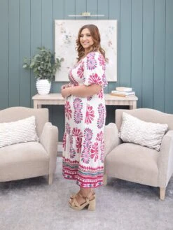 Border Print Tiered Midi Dress | S-L -Discount Divas Shop 85c83accc9d512f7aac38d7f7457960c