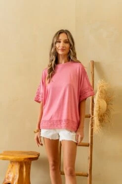 Short Sleeve Top With Lace Detail | S - 3X Sew In Love