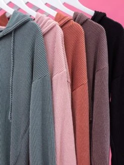 Drawstring Hood Solid Raised Rib Hoodie Top | S-3X -Discount Divas Shop 86b06723390d4144ce69b69d4225823c